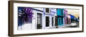 ¡Viva Mexico! Panoramic Collection - Colorful Mexican Street with White VW Beetle III-Philippe Hugonnard-Framed Photographic Print