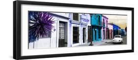 ¡Viva Mexico! Panoramic Collection - Colorful Mexican Street with White VW Beetle III-Philippe Hugonnard-Framed Photographic Print