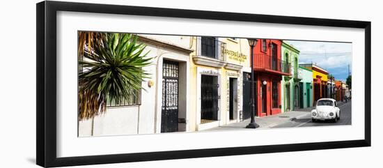 ¡Viva Mexico! Panoramic Collection - Colorful Mexican Street with White VW Beetle-Philippe Hugonnard-Framed Photographic Print