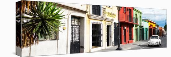 ¡Viva Mexico! Panoramic Collection - Colorful Mexican Street with White VW Beetle-Philippe Hugonnard-Stretched Canvas