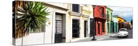 ¡Viva Mexico! Panoramic Collection - Colorful Mexican Street with White VW Beetle-Philippe Hugonnard-Stretched Canvas