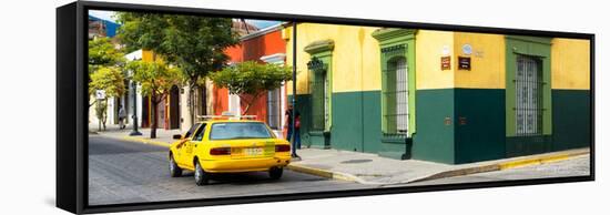 ¡Viva Mexico! Panoramic Collection - Colorful Mexican Street with Yellow Taxi-Philippe Hugonnard-Framed Stretched Canvas