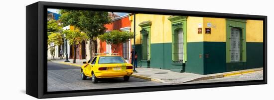 ¡Viva Mexico! Panoramic Collection - Colorful Mexican Street with Yellow Taxi-Philippe Hugonnard-Framed Stretched Canvas