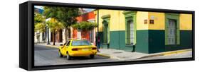 ¡Viva Mexico! Panoramic Collection - Colorful Mexican Street with Yellow Taxi-Philippe Hugonnard-Framed Stretched Canvas