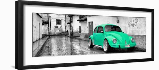 ¡Viva Mexico! Panoramic Collection - Coral Green VW Beetle Car in San Cristobal de Las Casas-Philippe Hugonnard-Framed Photographic Print