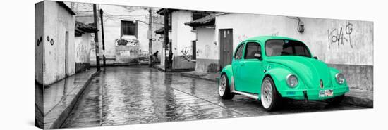 ¡Viva Mexico! Panoramic Collection - Coral Green VW Beetle Car in San Cristobal de Las Casas-Philippe Hugonnard-Stretched Canvas