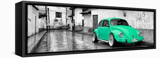 ¡Viva Mexico! Panoramic Collection - Coral Green VW Beetle Car in San Cristobal de Las Casas-Philippe Hugonnard-Framed Stretched Canvas