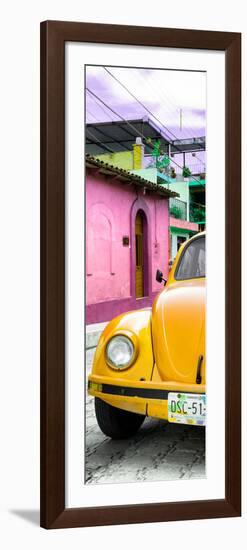 ¡Viva Mexico! Panoramic Collection - Dark Yellow VW Beetle Car and Colorful Houses-Philippe Hugonnard-Framed Photographic Print