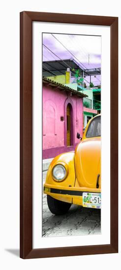 ¡Viva Mexico! Panoramic Collection - Dark Yellow VW Beetle Car and Colorful Houses-Philippe Hugonnard-Framed Photographic Print