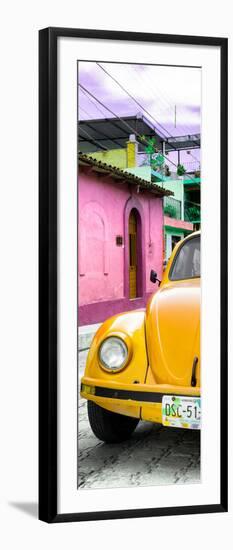 ¡Viva Mexico! Panoramic Collection - Dark Yellow VW Beetle Car and Colorful Houses-Philippe Hugonnard-Framed Premium Photographic Print