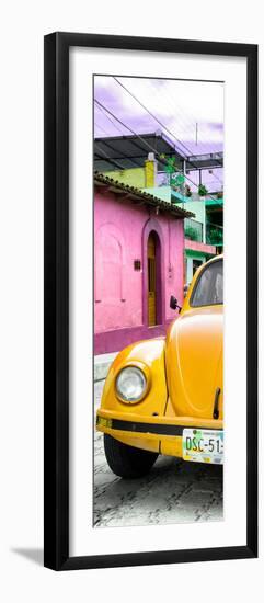 ¡Viva Mexico! Panoramic Collection - Dark Yellow VW Beetle Car and Colorful Houses-Philippe Hugonnard-Framed Premium Photographic Print