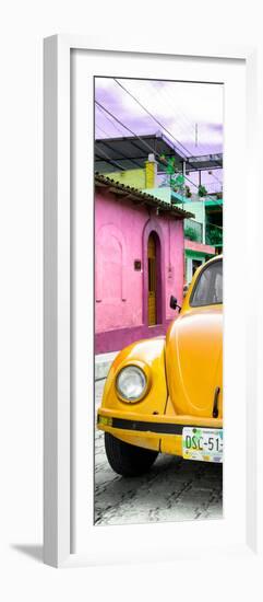 ¡Viva Mexico! Panoramic Collection - Dark Yellow VW Beetle Car and Colorful Houses-Philippe Hugonnard-Framed Photographic Print