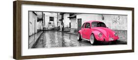 ¡Viva Mexico! Panoramic Collection - Deep Pink VW Beetle Car in San Cristobal de Las Casas-Philippe Hugonnard-Framed Photographic Print