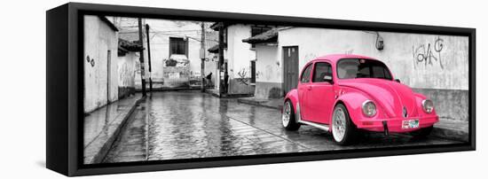 ¡Viva Mexico! Panoramic Collection - Deep Pink VW Beetle Car in San Cristobal de Las Casas-Philippe Hugonnard-Framed Stretched Canvas