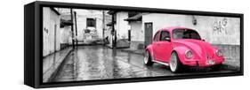 ¡Viva Mexico! Panoramic Collection - Deep Pink VW Beetle Car in San Cristobal de Las Casas-Philippe Hugonnard-Framed Stretched Canvas