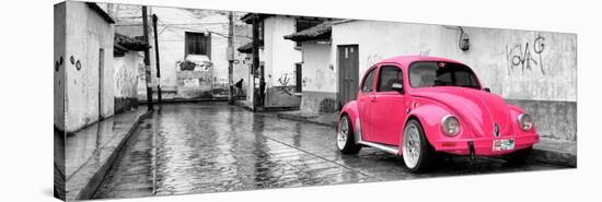 ¡Viva Mexico! Panoramic Collection - Deep Pink VW Beetle Car in San Cristobal de Las Casas-Philippe Hugonnard-Stretched Canvas