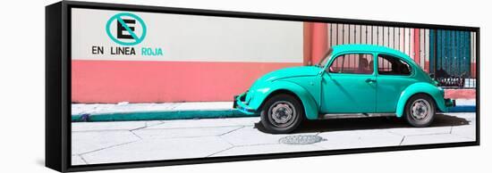 ¡Viva Mexico! Panoramic Collection - "En Linea Roja" Turquoise VW Beetle Car-Philippe Hugonnard-Framed Stretched Canvas