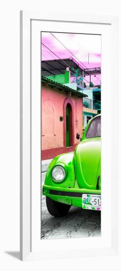 ¡Viva Mexico! Panoramic Collection - Green VW Beetle Car and Colorful Houses-Philippe Hugonnard-Framed Photographic Print