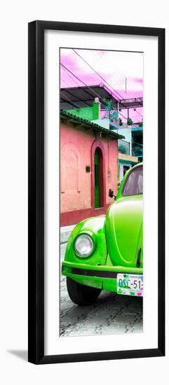 ¡Viva Mexico! Panoramic Collection - Green VW Beetle Car and Colorful Houses-Philippe Hugonnard-Framed Photographic Print