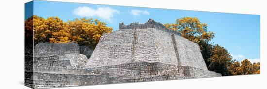¡Viva Mexico! Panoramic Collection - Maya Archaeological Site with Fall Colors - Edzna-Philippe Hugonnard-Stretched Canvas