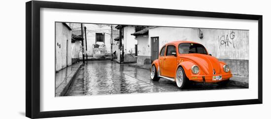 ¡Viva Mexico! Panoramic Collection - Orange VW Beetle Car in San Cristobal de Las Casas-Philippe Hugonnard-Framed Photographic Print