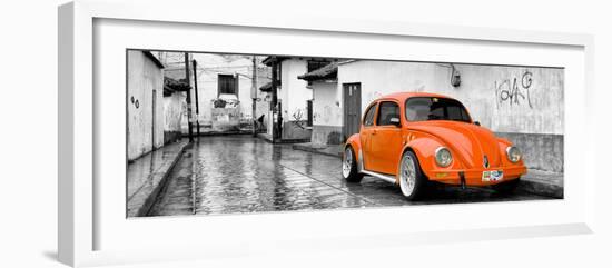 ¡Viva Mexico! Panoramic Collection - Orange VW Beetle Car in San Cristobal de Las Casas-Philippe Hugonnard-Framed Photographic Print