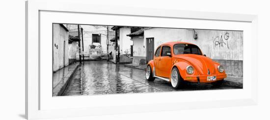 ¡Viva Mexico! Panoramic Collection - Orange VW Beetle Car in San Cristobal de Las Casas-Philippe Hugonnard-Framed Photographic Print