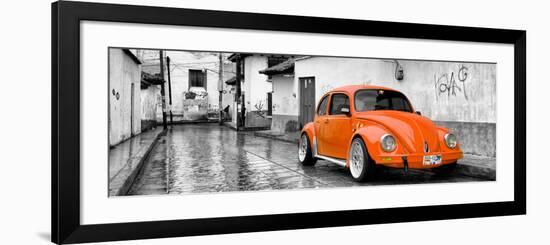 ¡Viva Mexico! Panoramic Collection - Orange VW Beetle Car in San Cristobal de Las Casas-Philippe Hugonnard-Framed Photographic Print