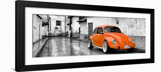 ¡Viva Mexico! Panoramic Collection - Orange VW Beetle Car in San Cristobal de Las Casas-Philippe Hugonnard-Framed Photographic Print