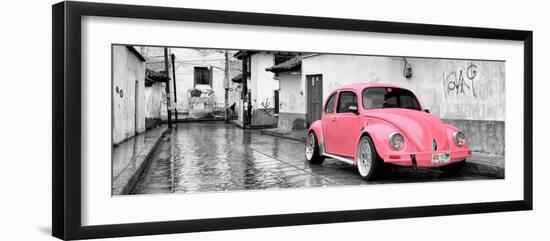 ¡Viva Mexico! Panoramic Collection - Pink VW Beetle Car in San Cristobal de Las Casas-Philippe Hugonnard-Framed Photographic Print