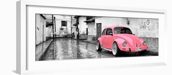 ¡Viva Mexico! Panoramic Collection - Pink VW Beetle Car in San Cristobal de Las Casas-Philippe Hugonnard-Framed Photographic Print