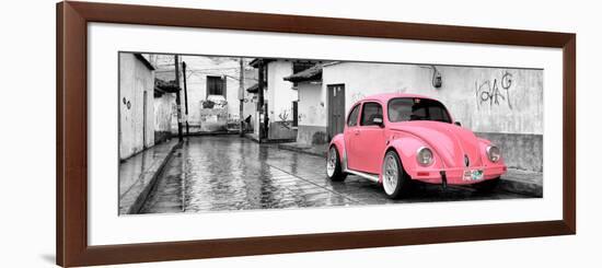 ¡Viva Mexico! Panoramic Collection - Pink VW Beetle Car in San Cristobal de Las Casas-Philippe Hugonnard-Framed Photographic Print