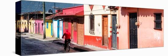 ¡Viva Mexico! Panoramic Collection - Red Cyclist in San Cristobal-Philippe Hugonnard-Stretched Canvas