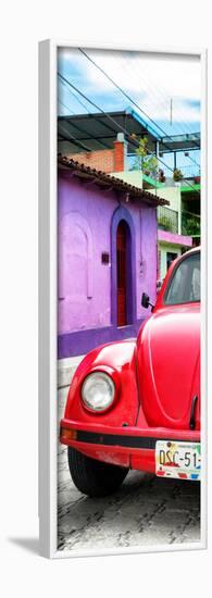 ¡Viva Mexico! Panoramic Collection - Red VW Beetle Car and Colorful Houses-Philippe Hugonnard-Framed Photographic Print