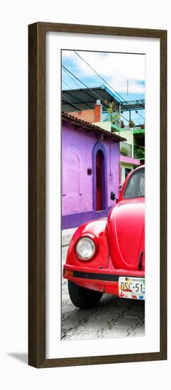 ¡Viva Mexico! Panoramic Collection - Red VW Beetle Car and Colorful Houses-Philippe Hugonnard-Framed Photographic Print