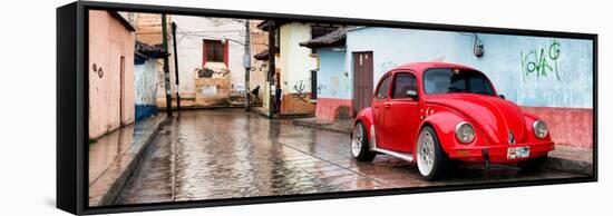 ¡Viva Mexico! Panoramic Collection - Red VW Beetle Car in San Cristobal de Las Casas II-Philippe Hugonnard-Framed Stretched Canvas