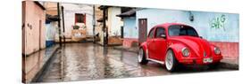 ¡Viva Mexico! Panoramic Collection - Red VW Beetle Car in San Cristobal de Las Casas II-Philippe Hugonnard-Stretched Canvas