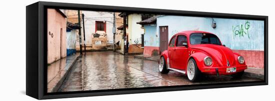 ¡Viva Mexico! Panoramic Collection - Red VW Beetle Car in San Cristobal de Las Casas II-Philippe Hugonnard-Framed Stretched Canvas