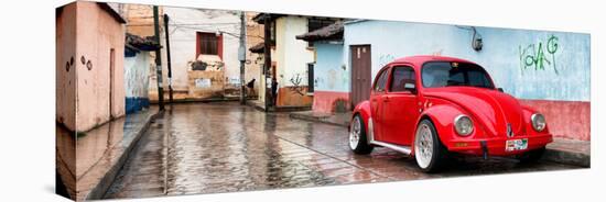 ¡Viva Mexico! Panoramic Collection - Red VW Beetle Car in San Cristobal de Las Casas II-Philippe Hugonnard-Stretched Canvas