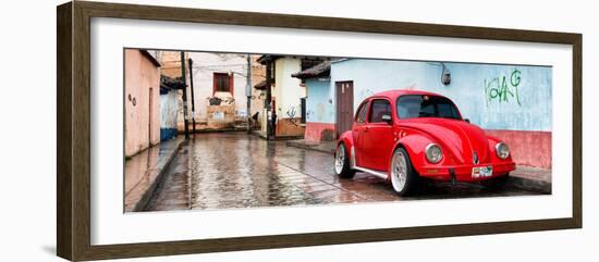 ¡Viva Mexico! Panoramic Collection - Red VW Beetle Car in San Cristobal de Las Casas II-Philippe Hugonnard-Framed Photographic Print