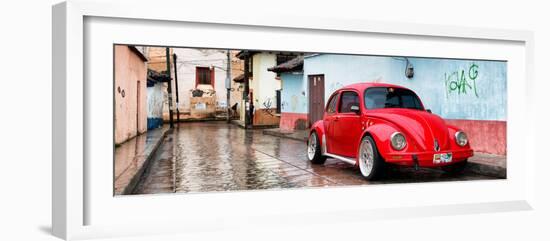 ¡Viva Mexico! Panoramic Collection - Red VW Beetle Car in San Cristobal de Las Casas II-Philippe Hugonnard-Framed Photographic Print