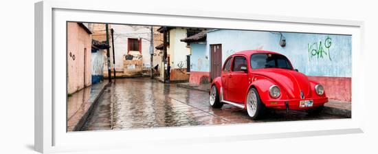 ¡Viva Mexico! Panoramic Collection - Red VW Beetle Car in San Cristobal de Las Casas II-Philippe Hugonnard-Framed Premium Photographic Print