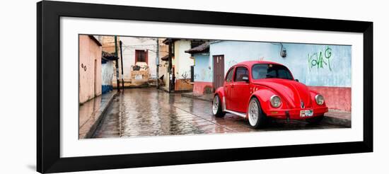 ¡Viva Mexico! Panoramic Collection - Red VW Beetle Car in San Cristobal de Las Casas II-Philippe Hugonnard-Framed Photographic Print