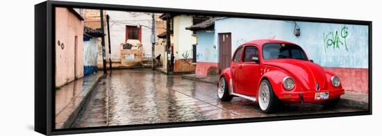 ¡Viva Mexico! Panoramic Collection - Red VW Beetle Car in San Cristobal de Las Casas II-Philippe Hugonnard-Framed Stretched Canvas