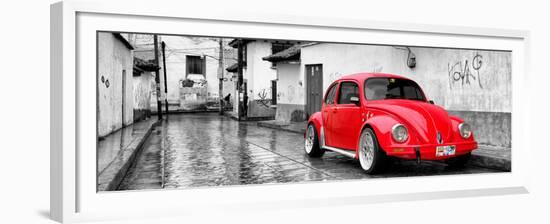 ¡Viva Mexico! Panoramic Collection - Red VW Beetle Car in San Cristobal de Las Casas-Philippe Hugonnard-Framed Premium Photographic Print