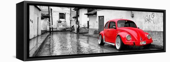 ¡Viva Mexico! Panoramic Collection - Red VW Beetle Car in San Cristobal de Las Casas-Philippe Hugonnard-Framed Stretched Canvas