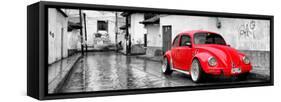 ¡Viva Mexico! Panoramic Collection - Red VW Beetle Car in San Cristobal de Las Casas-Philippe Hugonnard-Framed Stretched Canvas