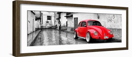 ¡Viva Mexico! Panoramic Collection - Red VW Beetle Car in San Cristobal de Las Casas-Philippe Hugonnard-Framed Photographic Print