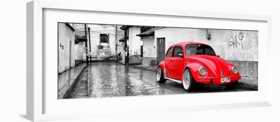 ¡Viva Mexico! Panoramic Collection - Red VW Beetle Car in San Cristobal de Las Casas-Philippe Hugonnard-Framed Photographic Print