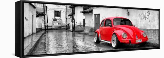 ¡Viva Mexico! Panoramic Collection - Red VW Beetle Car in San Cristobal de Las Casas-Philippe Hugonnard-Framed Stretched Canvas